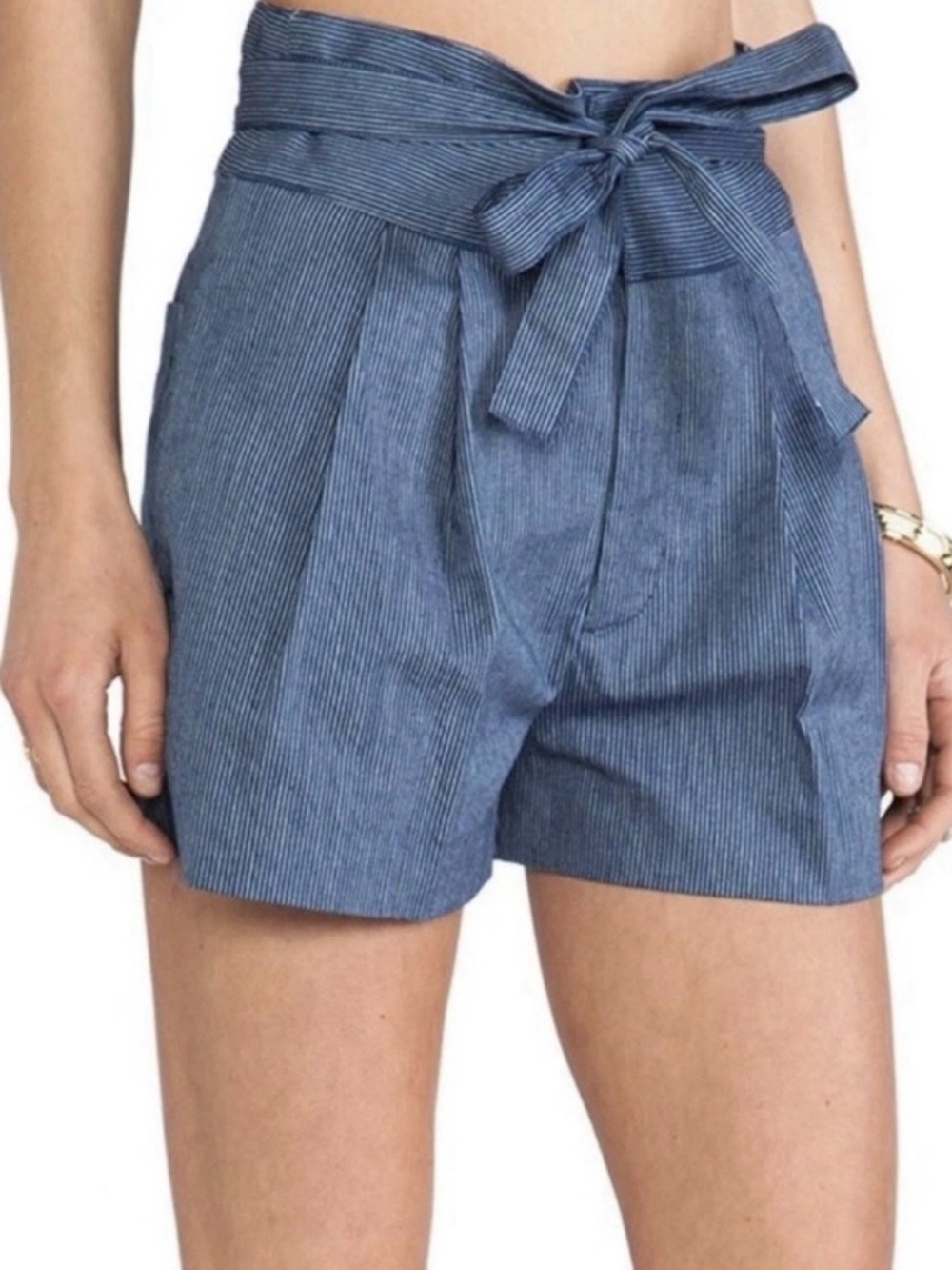 NWT Marc by Marc Jacobs Jamie Stripe Blue Indigo High Waist Cotton Shorts - Picture 2 of 6